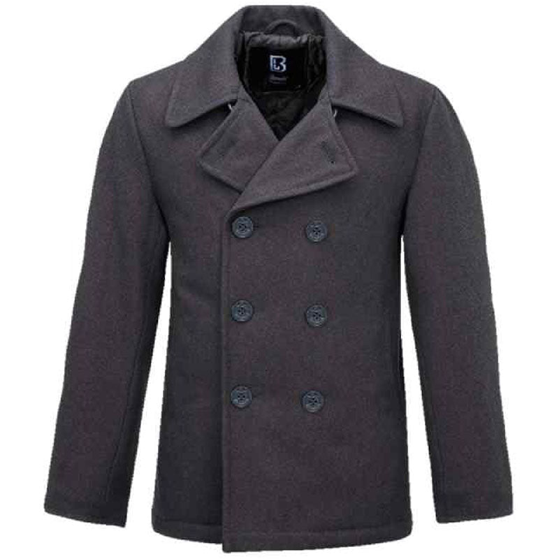 Grey Wool Double Breasted Pea Coat - AMSEL LEATHERS