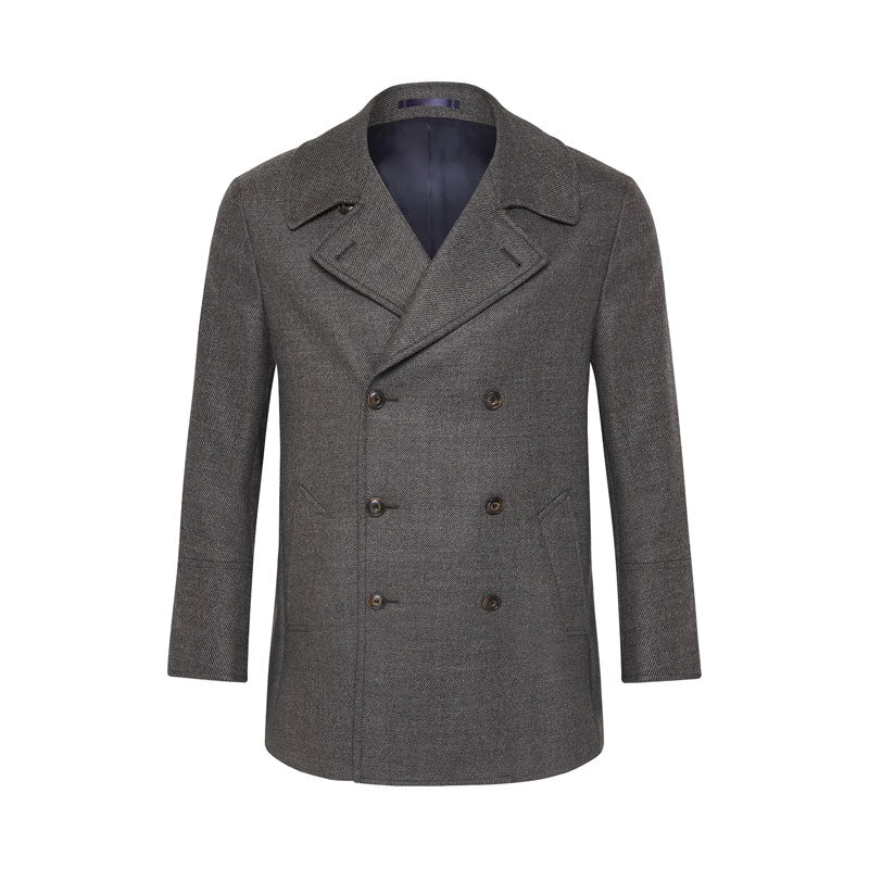 Grey wool peacoat for men with horn buttons
