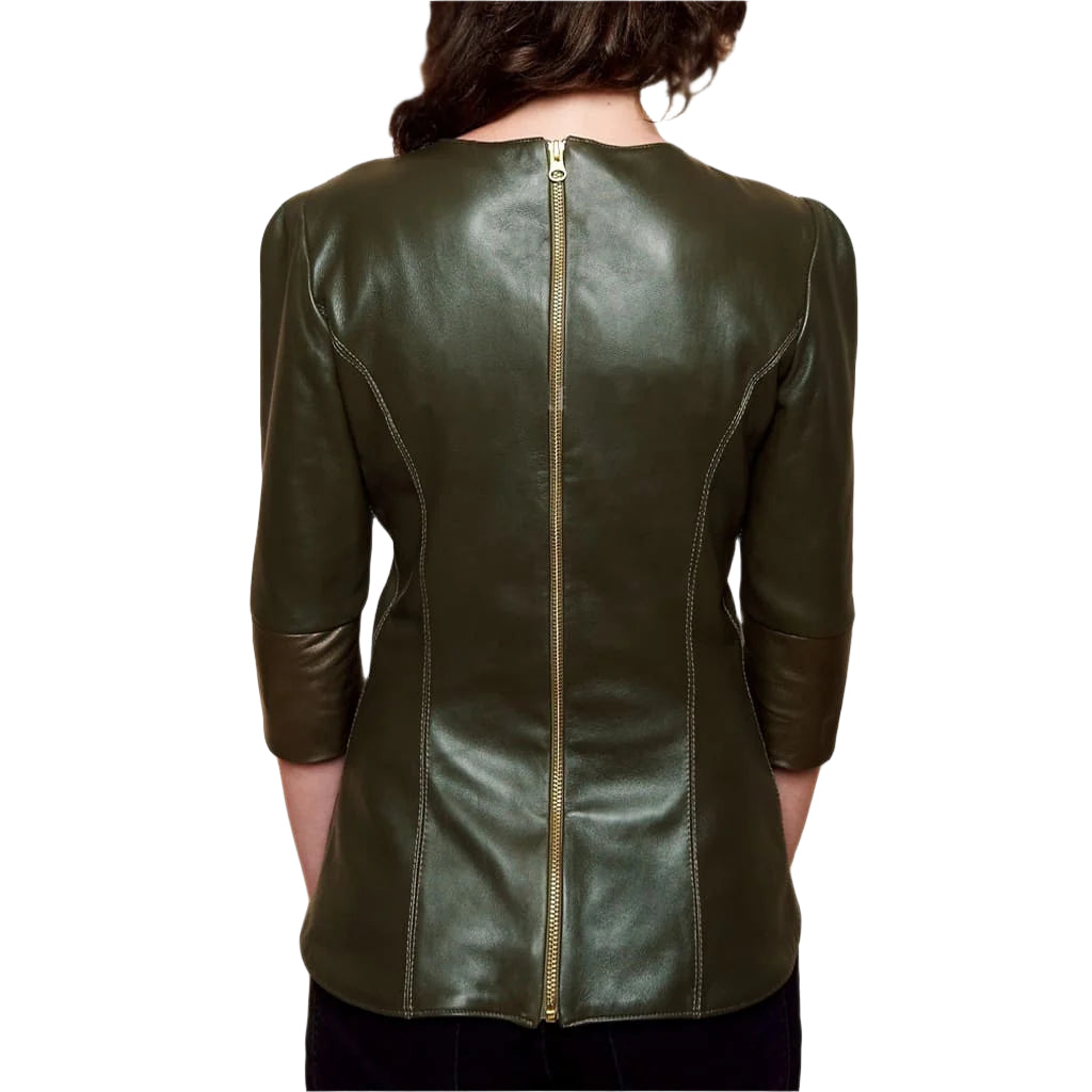 Women's Half Long Sleeve Leather Top - AMSEL LEATHERS