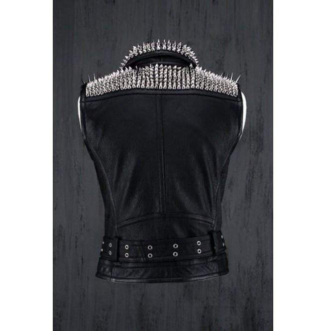 men's black studded leather vest ronan side angle