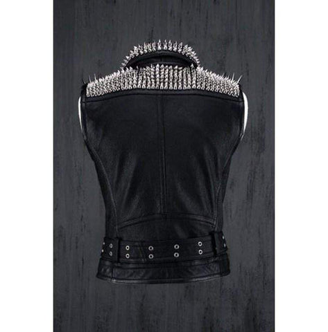 men's black studded leather vest ronan side angle