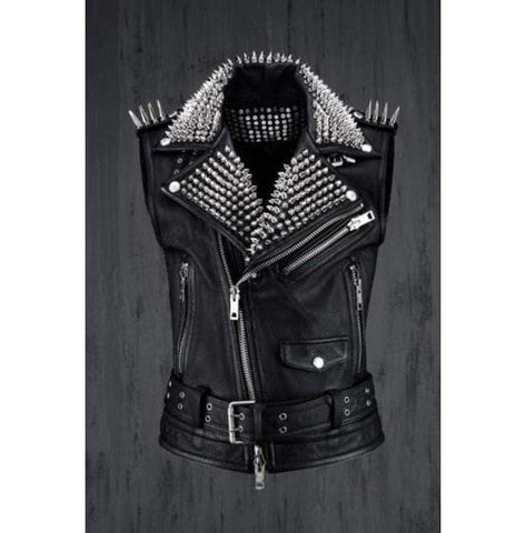 men's black studded leather vest ronan front view