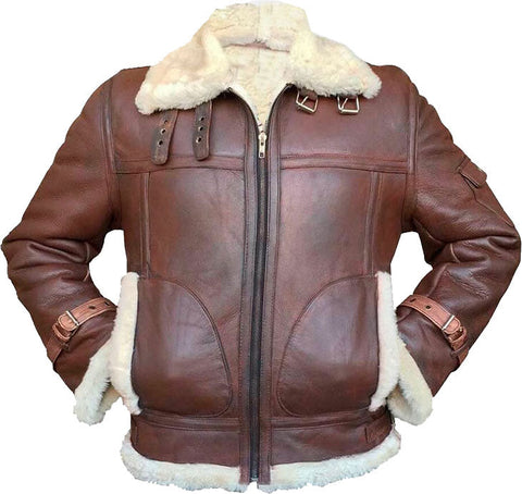 • mens flying leather jacket fur collar front view
