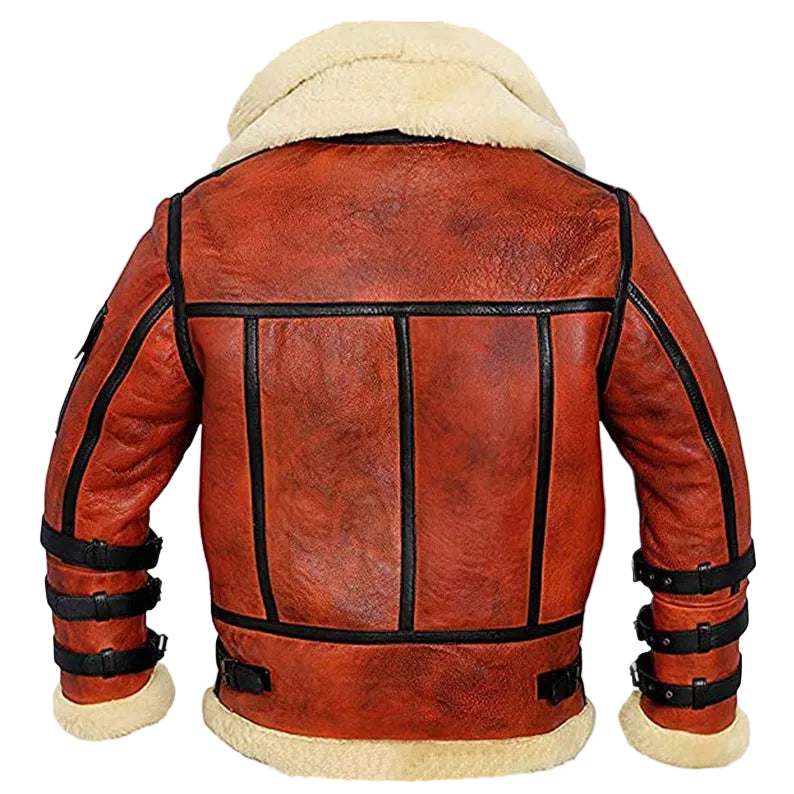• b6 waxed leather jacket shearling collar detail
