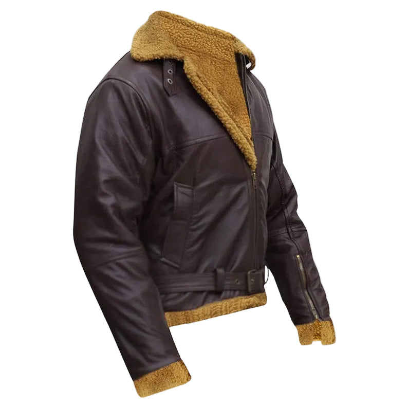 • mens b3 shearling leather jacket side angle
