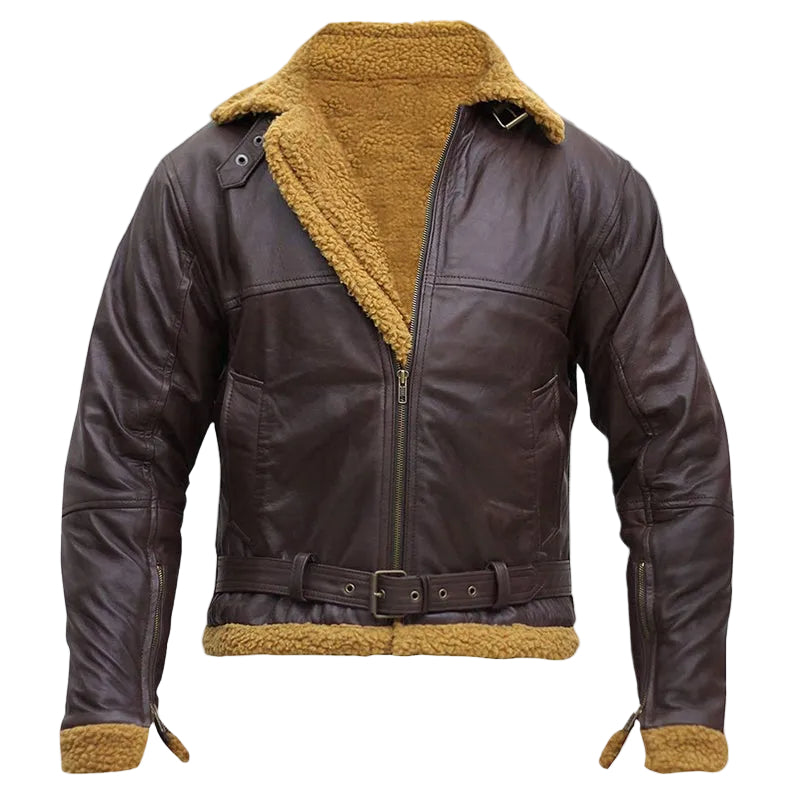 • b3 shearling bomber jacket ginger brown mens front view
