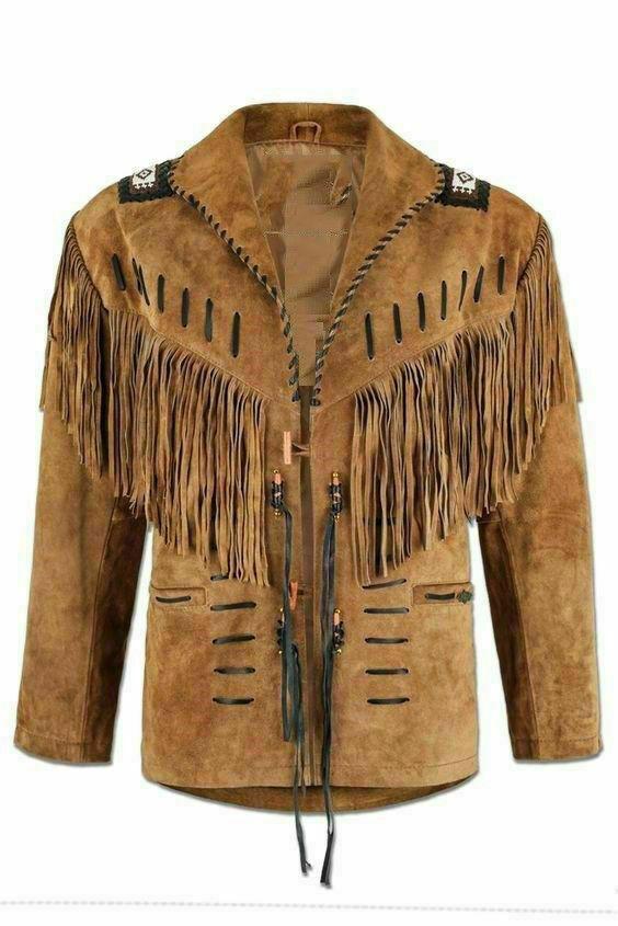 men’s suede leather western jacket front view