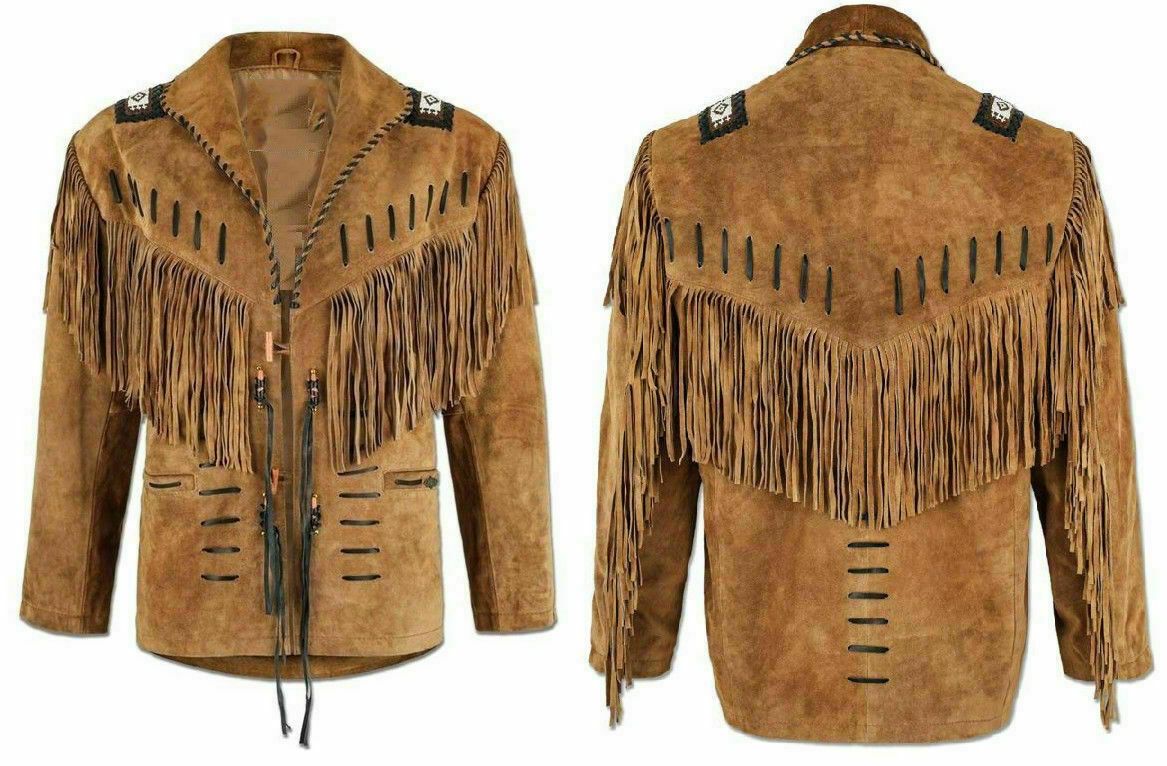 men’s suede leather western jacket back view