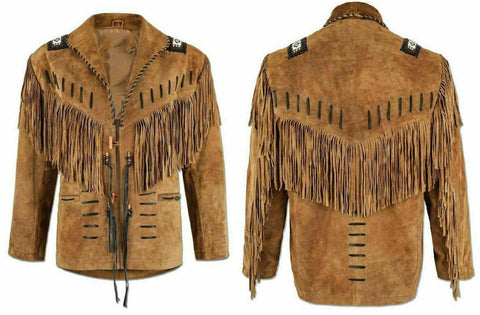 men’s suede leather western jacket back view