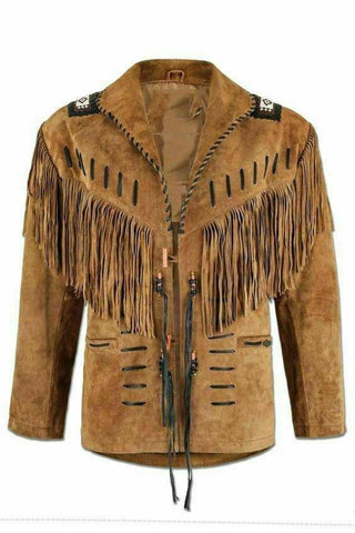 men’s suede leather western jacket front view