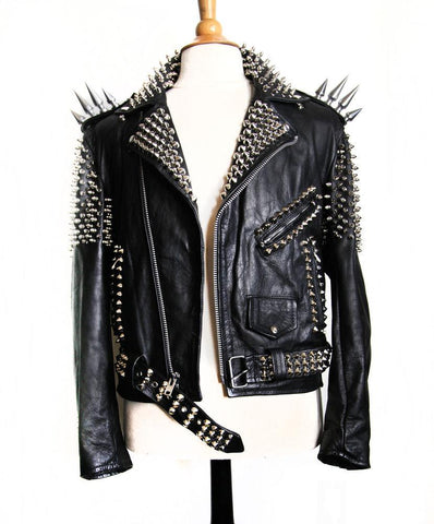 women's black studded suede leather jacket anika front view