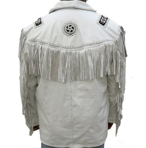 Handmade white cowboy leather jacket for men