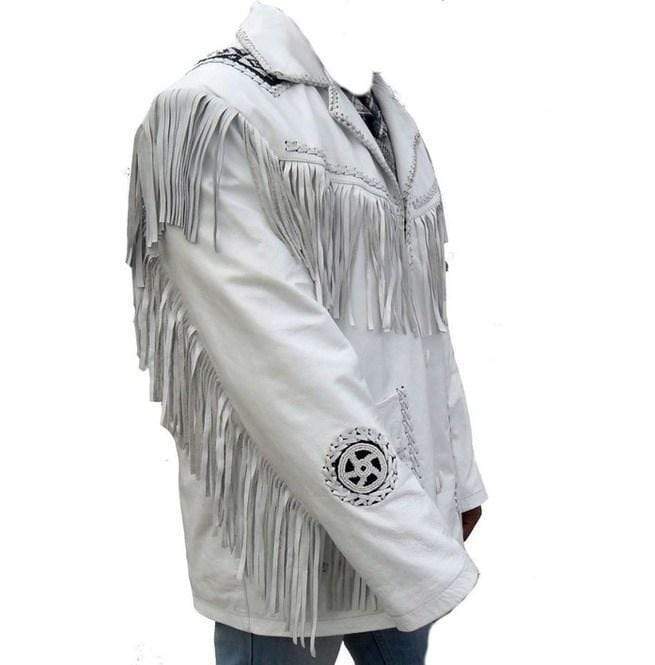 Handmade white cowboy leather jacket for men