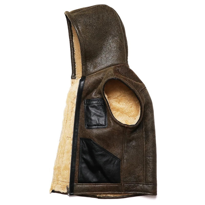 Hooded Shearling Leather Vest for Men - AMSEL LEATHERS