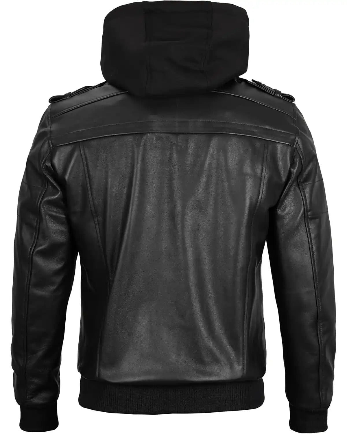 Hooded Genuine Leather Black Bomber Jacket - AMSEL LEATHERS