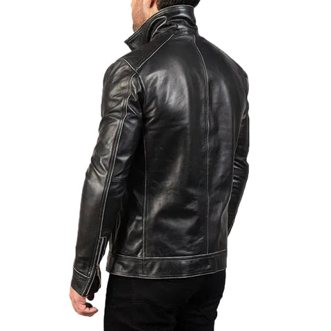 • high neck biker jacket detail close up
