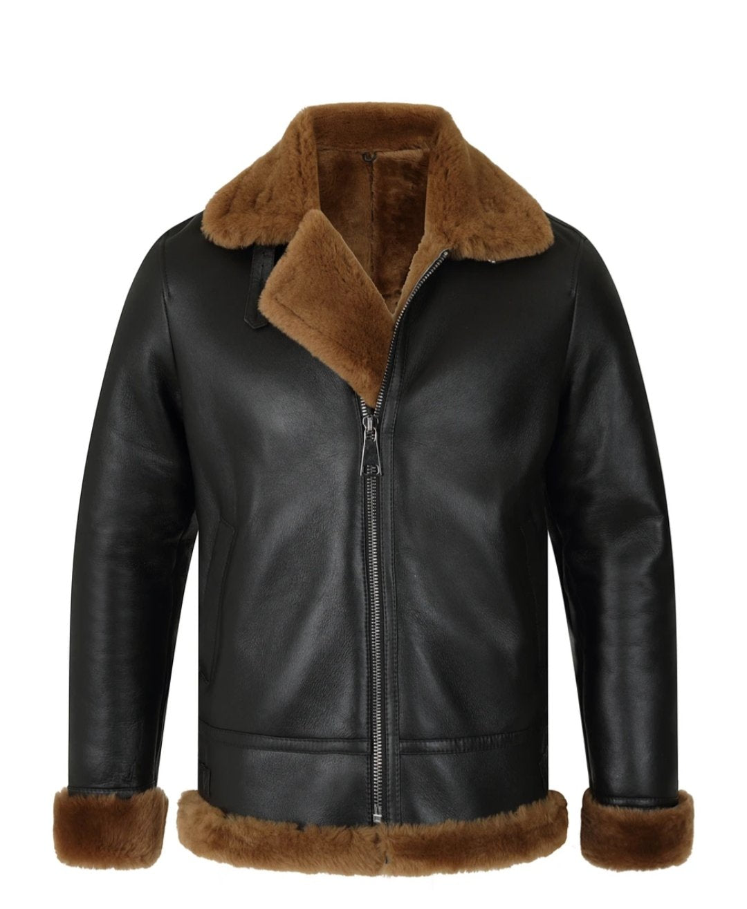 • ginger brown b3 shearling jacket mens front view
