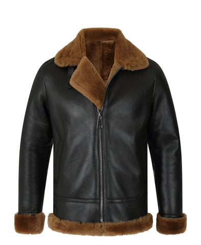 • ginger brown b3 shearling jacket mens front view
