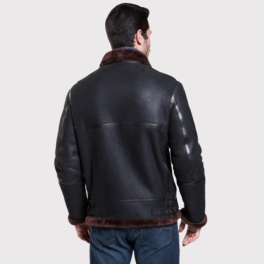 Iconic Black Aviator Shearling Leather Jacket - AMSEL LEATHERS