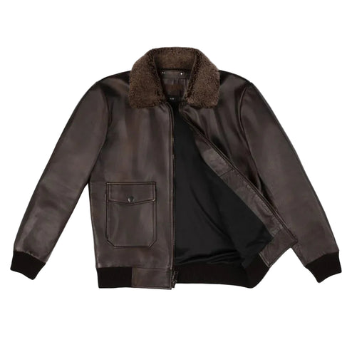 Iconic brown leather bomber jacket for men