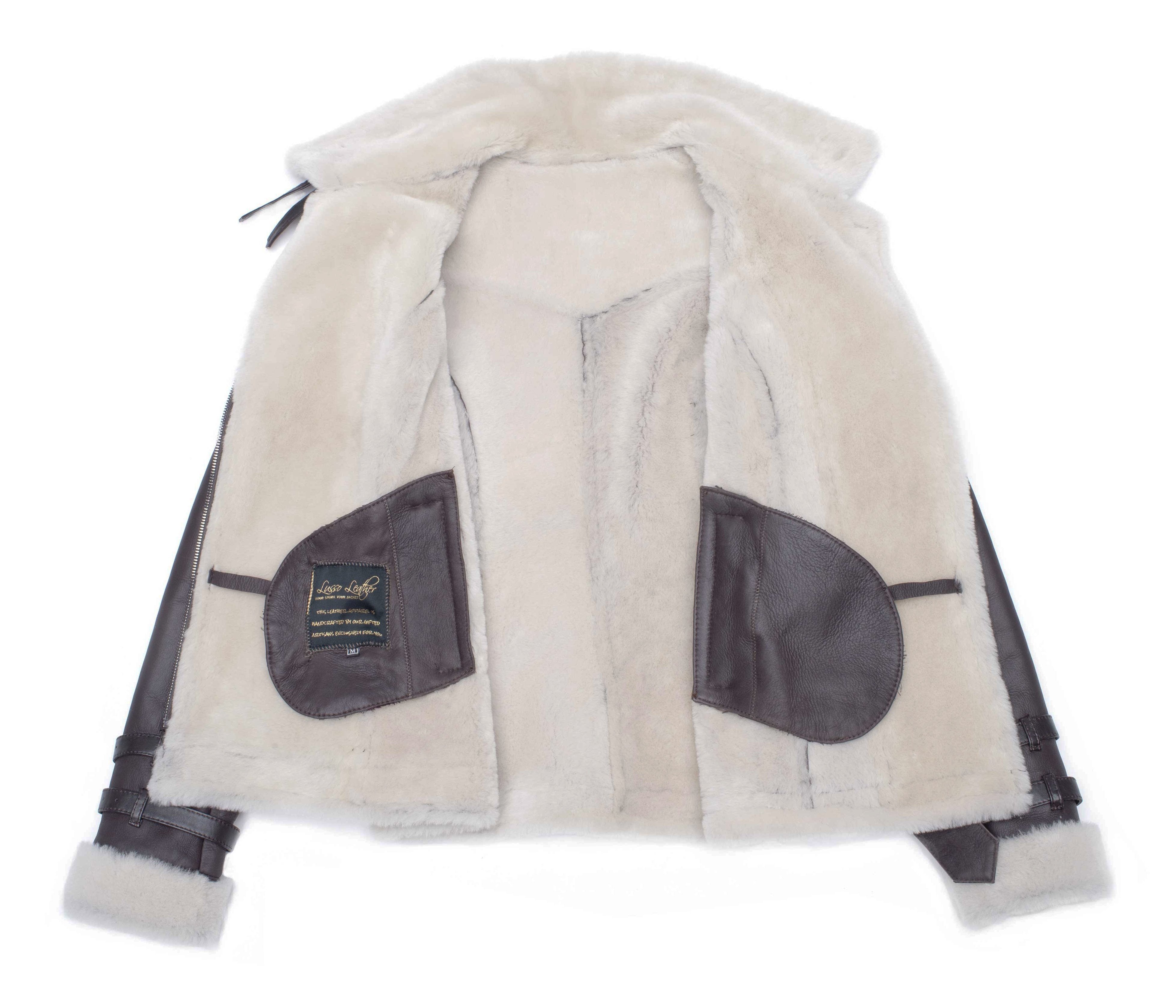 • womens aviator shearling jacket side angle
