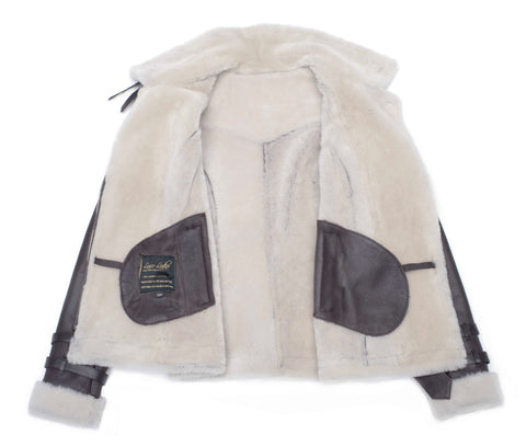 • womens aviator shearling jacket side angle
