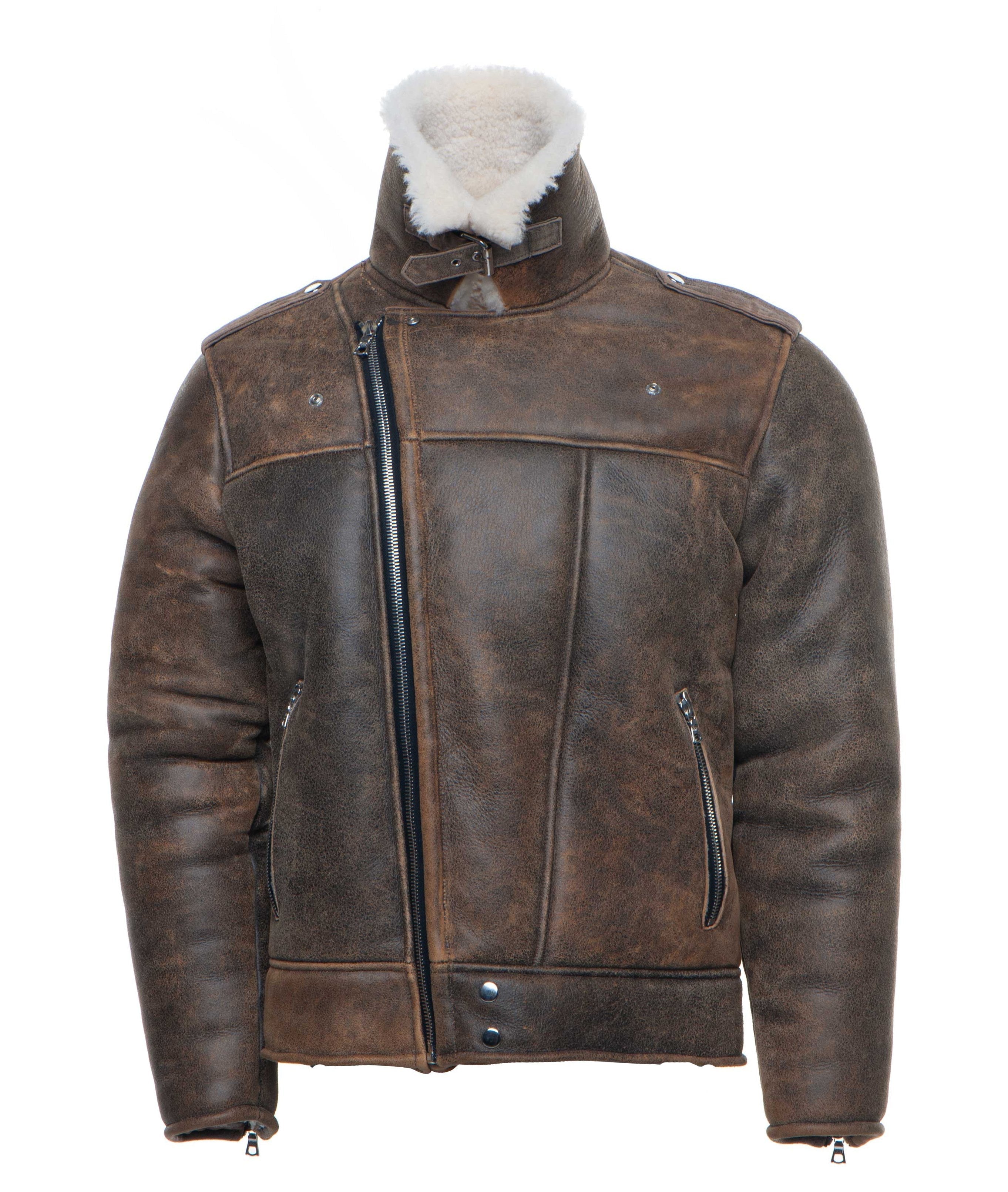 • shearling bomber jacket notch lapel close up

