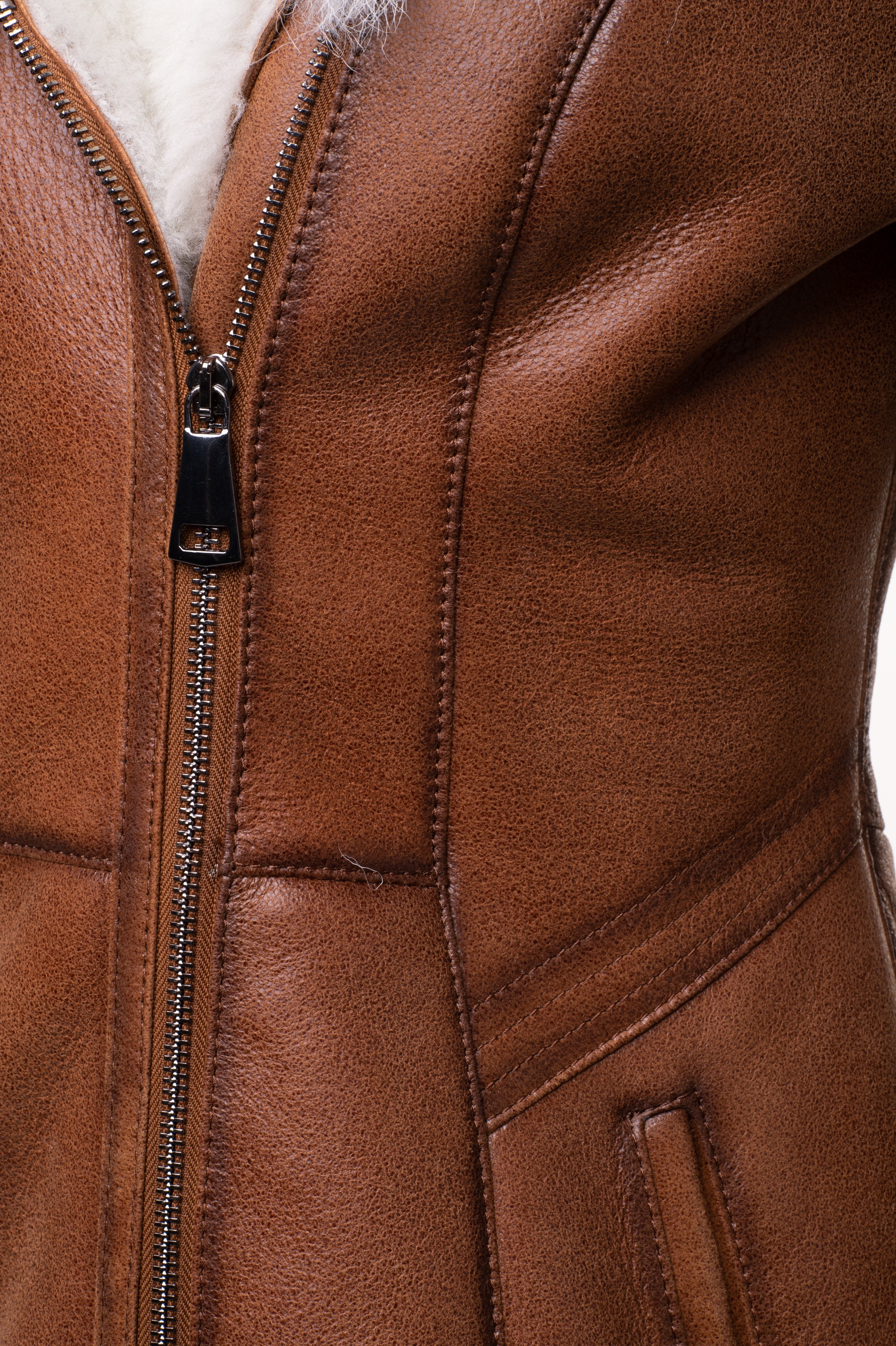 • shearling coat womens fur hood close up
