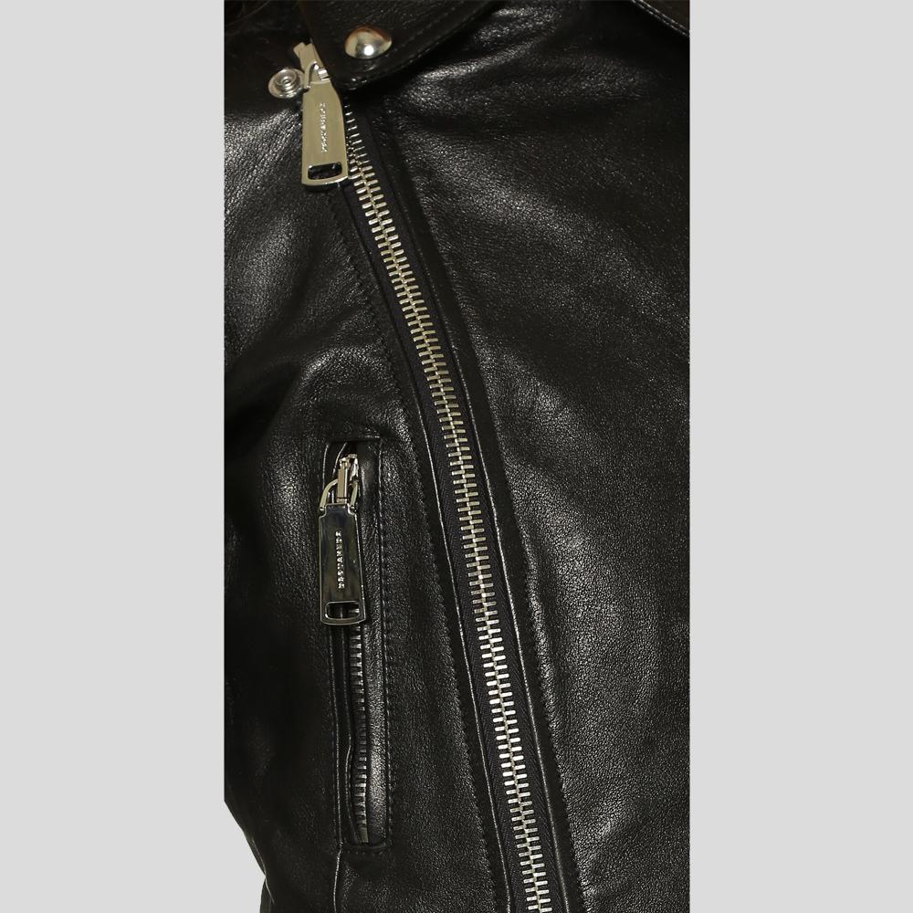 women's black fringe leather biker jacket calista side angle