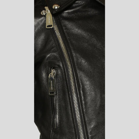 women's black fringe leather biker jacket calista side angle