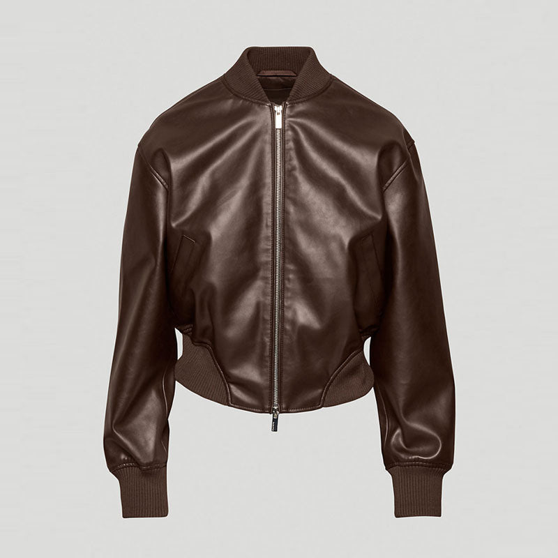 • womens b3 shearling aviator jacket brown front view
