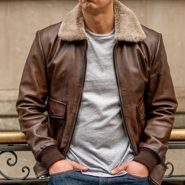 Chocolate Brown Leather Bomber Jacket - AMSEL LEATHERS