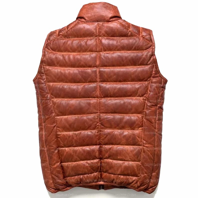 Men's Brown Sheepskin Leather Puffer Vest - AMSEL LEATHERS