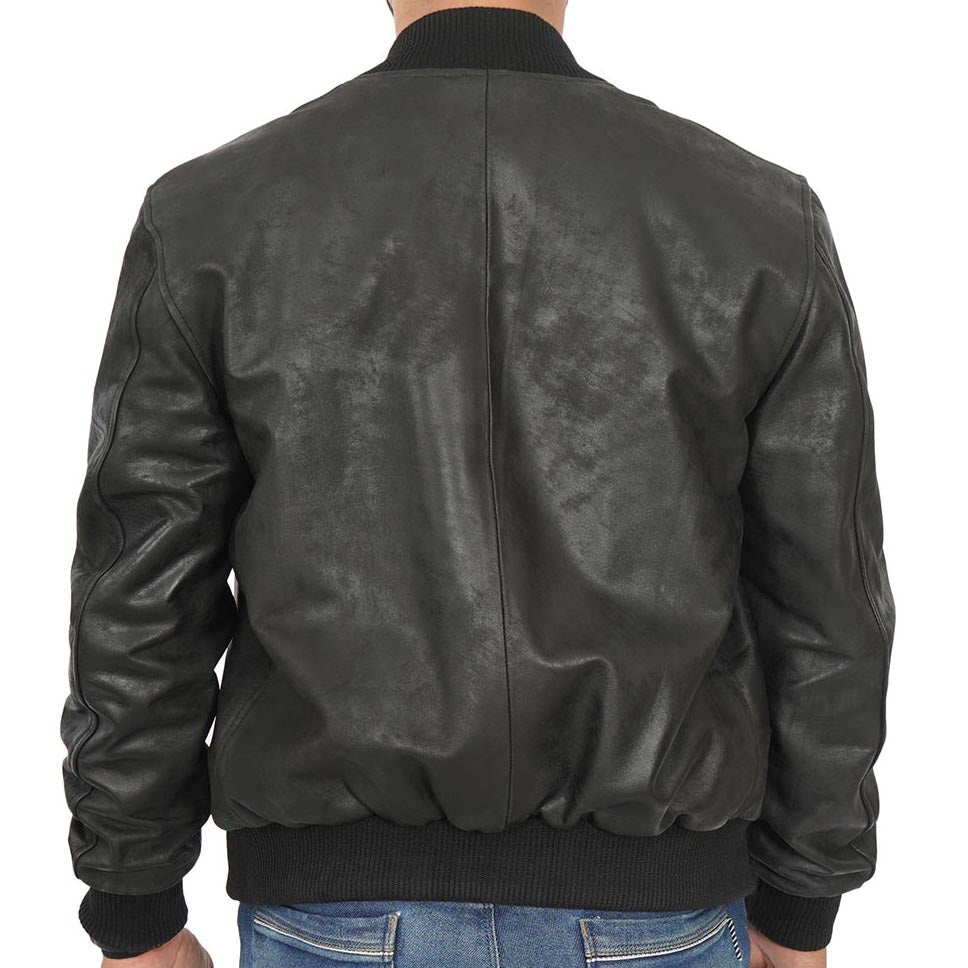 Mens Black Leather Letterman Bomber Jacket - AMSEL LEATHERS