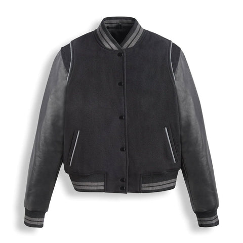 • black varsity leather jacket mens front view
