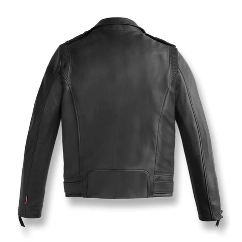 • silver hardware biker jacket detail close up
