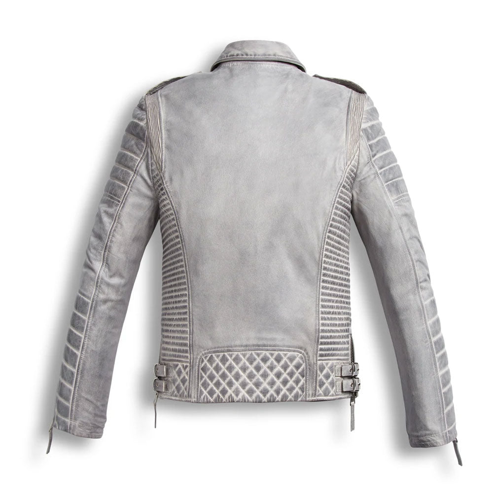 • waxed leather texture close up white jacket
