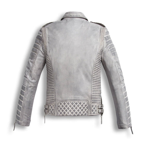 • waxed leather texture close up white jacket
