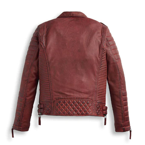 Men’s Red Napa Sheepskin Leather Biker Jacket