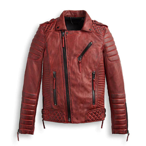 Men’s Red Napa Sheepskin Leather Biker Jacket