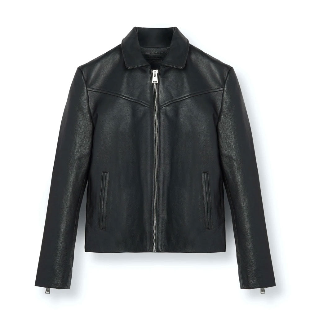 • black full grain leather jacket mens cowhide front view
