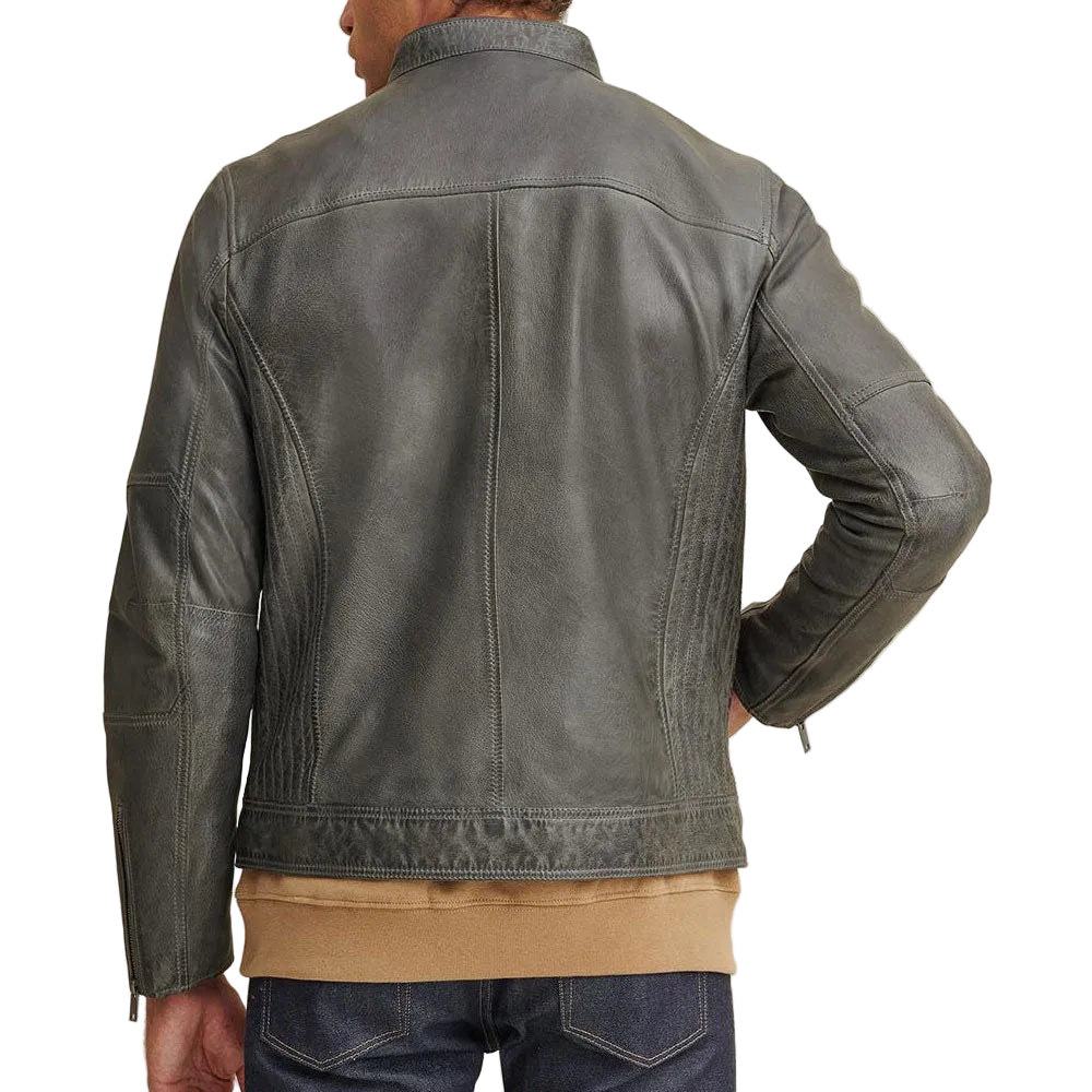 • mock collar moto jacket detail close up
