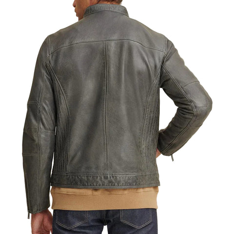 • mock collar moto jacket detail close up
