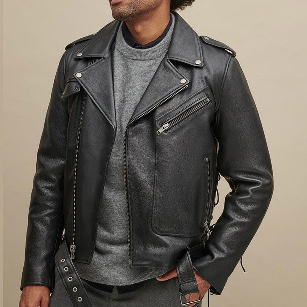 • mens motorcycle rider leather jacket front view
