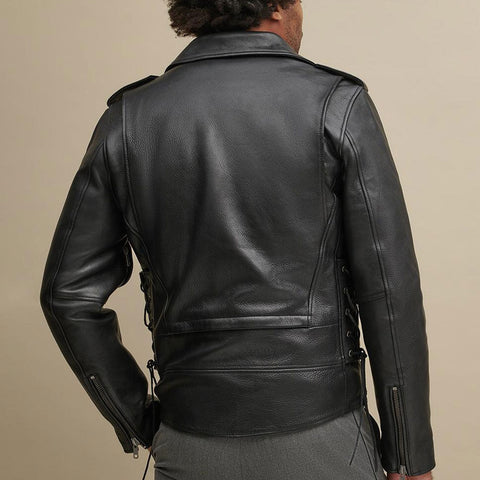 • asymmetrical biker jacket collar detail close up
