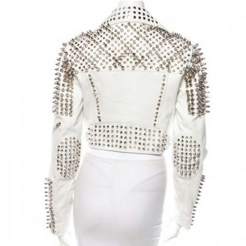 • silver stud biker jacket detail close up
