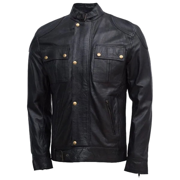 • lightweight black sheepskin jacket mens front view
