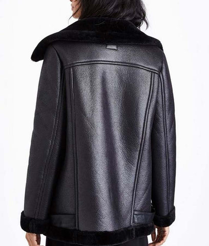 • fur collar leather jacket detail close up
