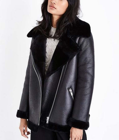• mens shearling collar leather jacket front view
