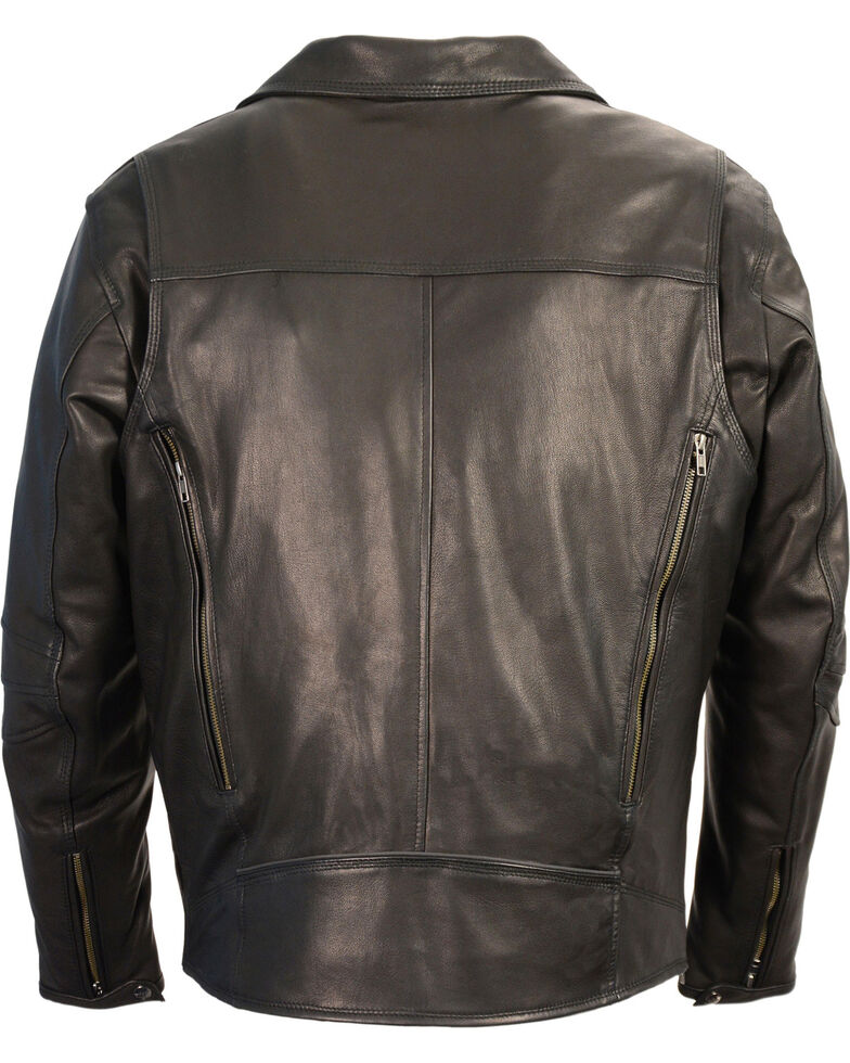 Long black motorcycle riding jacket for men
